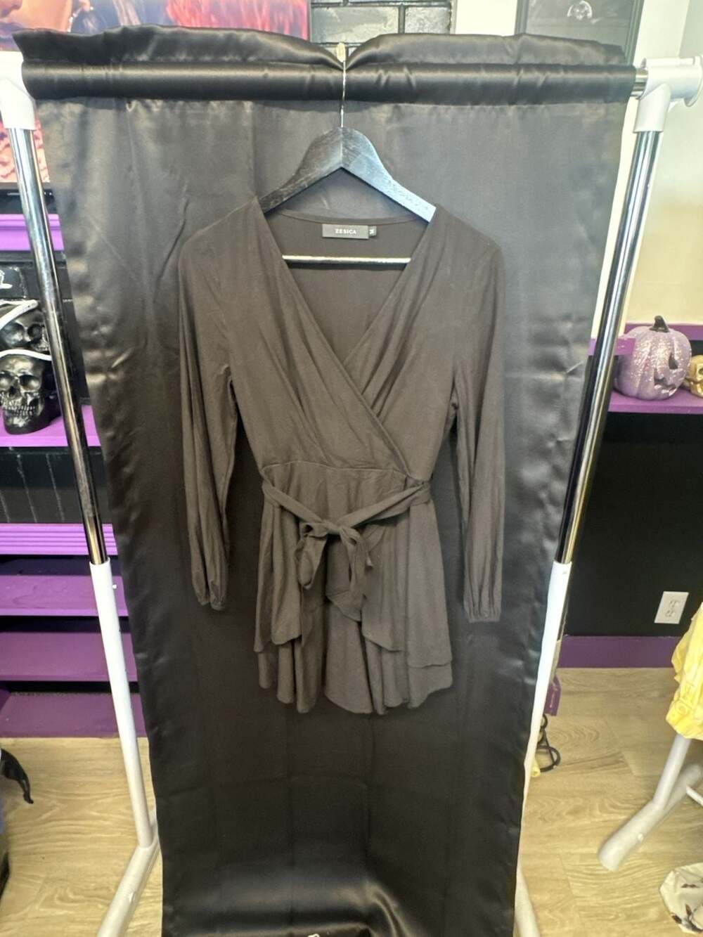 Zesica Black Long Sleeve Wrap Dress Size M